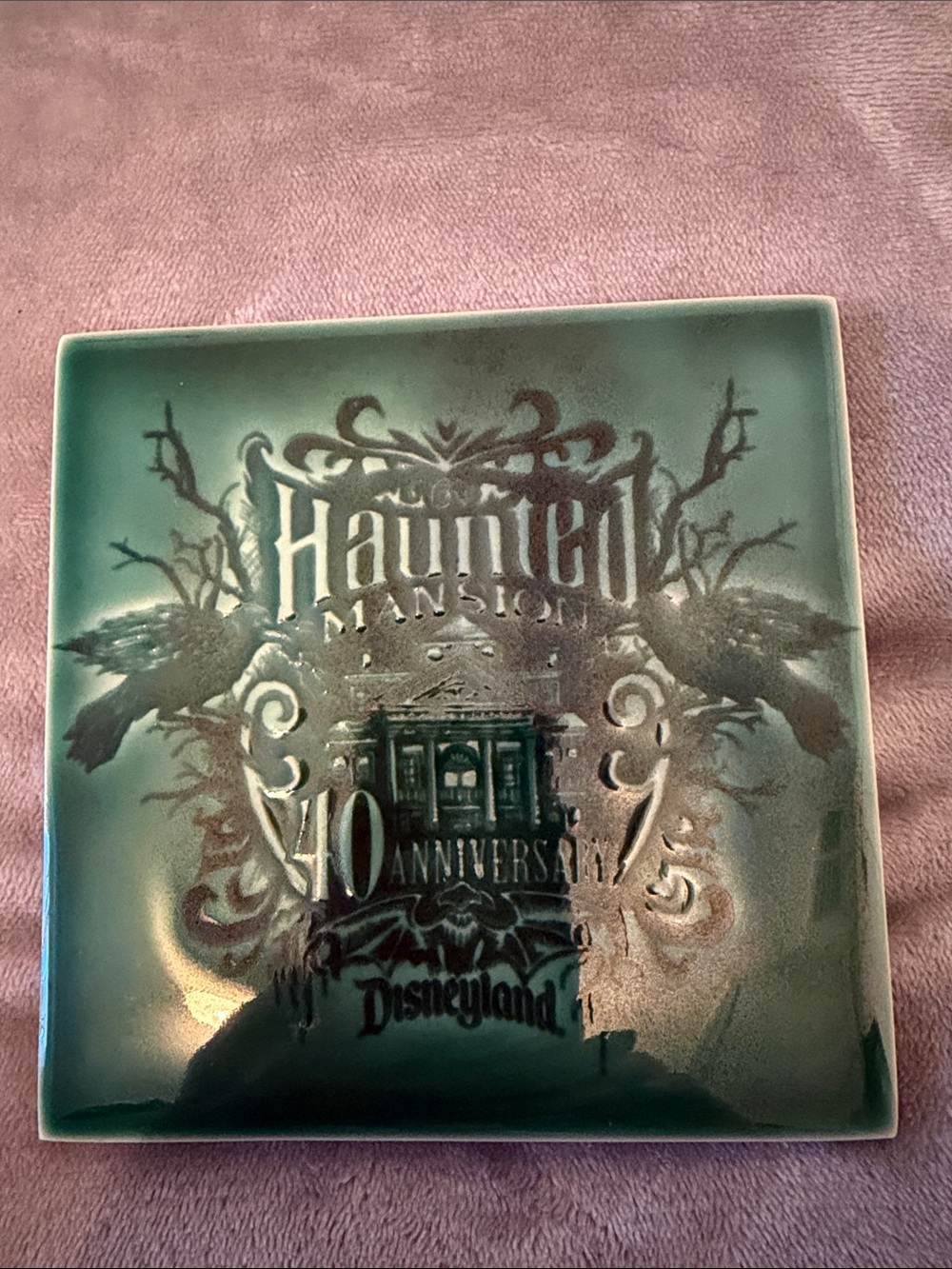 Disney Square Trinket Dish with Black Backing and Pale Green Edge